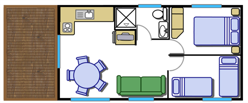 Cabins located on the Murray river banks, at Picnic Point Caravan Park